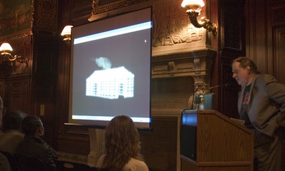 Peter Jemison delivering a lecture at the Smithsonian